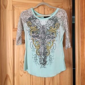 Angels & diamonds‎ mint 3/4 sleeve top